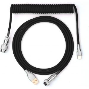 Mix C&acirc;ble USB type C 1,8 m, type C vers USB A, TPU, c&acirc;ble spirale pour clavier m&eacute;canique avec connecteur aviateur amovible pour clavier de jeu (noir) - Neuf