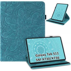 LORANKA-Coque pour Samsung Galaxy Tab S11 2025 11"" (SM-X730/X736B), Housse PU Cuir avec Rotatif 360&deg; Support & Fentes Cartes, Flip Cover Protection &Eacute;tui pour Samsung Galaxy S11, Bleu - Neuf