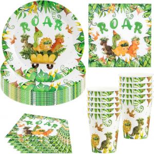 Mevronisshop-Service De Table Dino Party, 40 Pi&egrave;ces D&eacute;coration De F&ecirc;te Dino, Vaisselle D'anniversaire Avec Assiettes, Gobelets Et Serviettes En Carton, Fournitures De Table, Fille, Gar&ccedil;on - 10 Invit&eacute; - Neuf