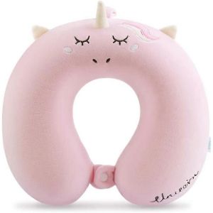 Nouveau produit,Oreiller de voyage pour enfants,Oreiller de voyage en mousse &agrave; m&eacute;moire de forme de licorne avec bouton-pression - Neuf