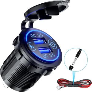 Ayu-Prise De Charge Rapide 3.0 Double Usb Étanche 36 W 12 V 24 V Sortie Usb Charge Rapide Avec Interrupteur Tactile Et Led Bleue Kit De Bricolage Pour Voiture, Bateau, Vtt, Bus, Camion, Chariot De - Neuf