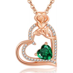 Collier Femme Argent 925 Collier Or Rose Coeur Fleur Pierre De Naissance Pendentif Bijoux Femme Idee Cadeau Anniversaire Fete Des Meres Noel Saint Valentin Cadeau Maman Fille Amie - Neuf