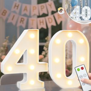 Chiffres Lumineux Pour 40e Anniversaire, Panneau Lumineux &Agrave; Del Pour Toile De Fond De F&ecirc;te, Anniversaire De Mariage, D&eacute;coration De Table Murale &Agrave; Distance U2013 Blanc Froid Et Blanc Chaud 40 - Neuf