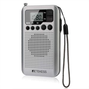 Radio portable miniature argent&eacute;e TR106, radio FM/AM de poche, minuterie de mise en veille, verrouillage des boutons, haut-parleur int&eacute;gr&eacute;, prise casque 3,5 mm, cadeau de No&euml;l - Neuf