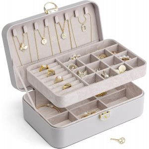 Kyaoayo-Boîte À Bijoux Boîte À Bijoux Pour Filles Et Femmes Double Couche Avec Fermeture À Clé Pour Bagues, Boucles D'oreilles, Bracelets, Colliers - Neuf