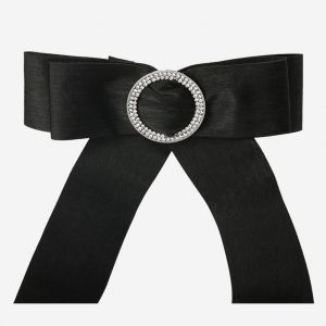 Broche Elegante En Alliage Pour Femme, Noud Papillon En Tissu Avec Strass (Noir) - Neuf