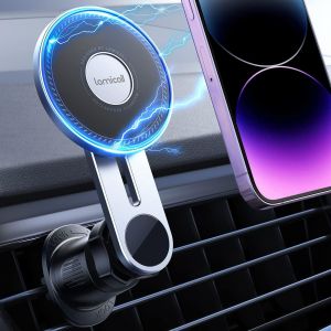 Letnerny-Support Téléphone Voiture Aimant, [20 X N52 Aimants] 360° Rotation, Bras Dextension Amélioré, Crochet Métallique, Porte À Grille D'aération Pour Iphone 16 15 14, Huawei, Android Smartphones - Neuf