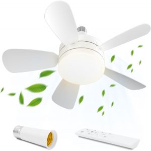 SEPT-Ventilateurs de Plafond avec Lampe Intégrée Lumiere, Lampe Ventilateur Plafond avec Douille E27, 3 Vitesses Dimmable pour Chambre, Salon - Neuf