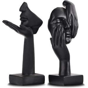 Lot De 2 Statues Noires Pour D&eacute;coration D'Int&eacute;rieur - Visage De Femme - Statue De Collection Pour La Maison Moderne - D&eacute;coration De Bureau Noire[CHU10502775] - Neuf
