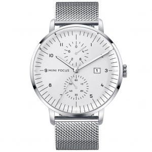 Mini Focus Simple Business Men Stencil Strap Affichage Analogique Montre-Bracelet &Agrave; Quartz (Blanc + Acier) - Neuf