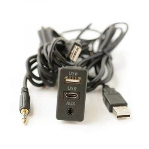 Câble d'extension de tableau de bord automatique avec panneau d'interface auxiliaire USB Type-C Câble d'extension encastré Équipement d'alimentation de voiture - Neuf