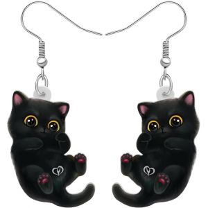 Kal-Boucles D'oreilles Acrylique Chat Noir Mignon Pendants L&eacute;gers Animaux De Compagnie Accessoires Dr&ocirc;les Pour Femmes Amoureux Des Chatons Breloques Cadeaux - Neuf