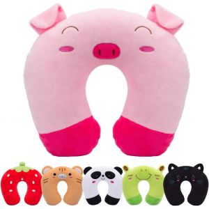Les Enfants Oreiller De Voyage Des Animaux Mignons Cou Oreiller, Ultra Soft Machine Cou Oreiller, Coussin De Voyage Cou De Couchage, Coussin Pour Poussette Voiture Avion (De Porc) - Neuf