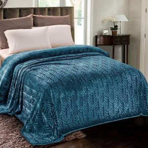 Ytfhg-Couverture Polaire À Feuilles, 220 X 240 Cm, En Flanelle Douce Chaude Et Confortable Pour Canapé Ou Lit, Convient À Toutes Les Saisons, Bleu - Neuf