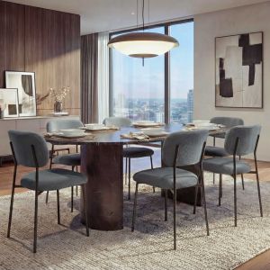 Lot de 6 chaises de salle &agrave; manger HWC-O26, chaise de cuisine, chaise rembourr&eacute;e, Velours (330 g/m&sup2;), tissu/textile, m&eacute;talgris fonc&eacute; - Neuf