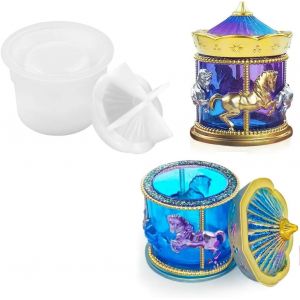 Moule R&eacute;sine &Eacute;poxy De Bo&icirc;te Carrousel Avec Couvercle, Bo&icirc;te De Rangement Moule En R&eacute;sine Bo&icirc;te De Bonbons Moule Moule Pot De Bijoux Stockage Resin Mold Conteneur - Neuf