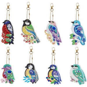 Ayuhr-8 Pcs Porte-Clés De Peinture Diamant 5d,Bricolage Porte Clé En Forme D'oiseau Avec Kit D'art Complet En Diamant,Pendentif Keychain En Diamant Mosaïque,Artisanat D'art,Portefeuille,Téléphone,Sac - Neuf