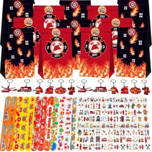 lbgwp60-Pinata Pompier, Petit Cadeau De Fête De Pompier Pour Nniversaire D'Enfant, Petit Cadeau De Pompier, Sac Cadeau Pompier, Porte-Clés, Bracelet À Boucle, Tatouages Temporaires - Neuf