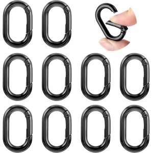 CHECARZHN--NO1-Lot De 10 Mousquetons Ovales En Acier Inoxydable - Noir - Fermoir Ressort Rond - Pour Portefeuille, Porte-Clés, Sac À Dos - Neuf