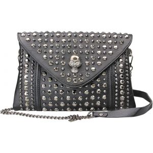 RFCBC-Punk Femme Sac à Bandouliere Petit Crâne Sacs portés épaule Chaîne de Rivet Cuir PU Sac à main Sachet Bourse Sacoche Pochettes Clutches Noir - Neuf