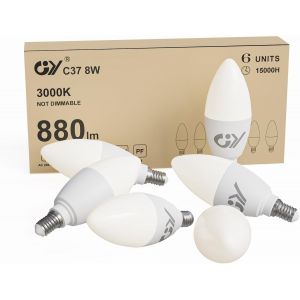Sjzg-Ampoule Led E14 8w (&Eacute;quivalent 80w), 880 Lumens 3000k Blanc Chaud, C37 Ampoule E14 Efficacit&eacute; Energ&eacute;tique, E14 Led Angle De Faisceau De 280&deg; Non-Dimmable, Lot De 6 - Neuf