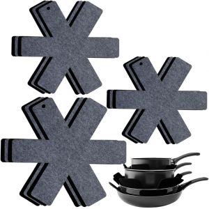 Jexnovashop-Lot De 12 Prot&egrave;ge Po&ecirc;les S&eacute;parateur De Casseroles, Protege Poele En Feutrine, 3 Tailles Diff&eacute;rentes, Anti Rayures, Organisateurs, Protection (Noir, Gris) - Neuf