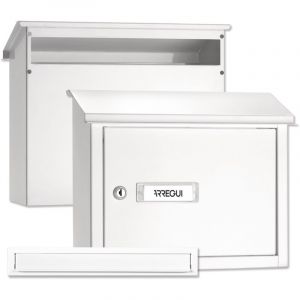 V4081 Pack Bouche D'Entr&eacute;e + Bo&icirc;te Aux Lettre En Acier Pour Porte, Mur Et Portail, Fente De 32,5 X 3 Cm, Taille M (courrier A4) R&eacute;sistant Aux Intemp&eacute;ries, Installation Facile, Blanc - Arregui - Neuf