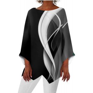 Utigh-Blouse Femme Chic Et Élégant Fluide Chemisiers Et Tunique Chemise En Lin Été Longue Grande Taille Col Rond Mode Imprimé T-Shirt - Neuf