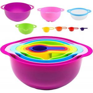 Lot De 8 Bols M&eacute;langeurs Antid&eacute;rapants Avec 2 Bols M&eacute;langeurs,1 Passoire En Filet,4 Gobelets Mesureurs,1 Passoire,Bols De Service Empilables,Lot De Gobelets Doseurs,Bols M&eacute;langeurs - Neuf