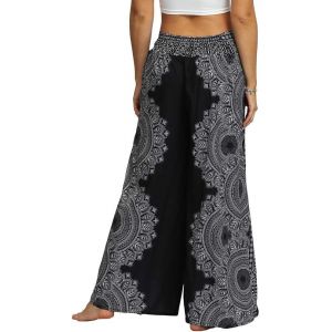 Femme Split Baggy Yoga Pantalon Large Jambe Motif Hippie Plage - Neuf