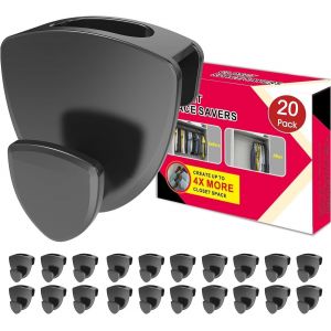 MEVRONISSHOP-Cintres Gain de Place pour Cintre Lot de 20 - Porte-V&ecirc;tements Extra Solide 18kg (Max) - Crochets d'Organisation et Crochet de Connexion de Cintre Noir pour Placard et Penderie - Neuf