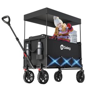 Xxl Chariot De Plage Pliable Enfant 150l/150kg Avec Toit Anti-Uv | Utilisation Camping Et Sorties Se4018, Gris - Neuf