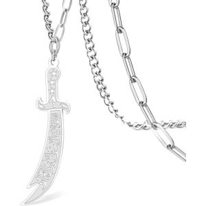 Tianyi-Collier &Eacute;p&eacute;e Pour Homme Et Femme, Collier &Eacute;p&eacute;e Zulfiqar Imam Ali Zulfiqar Avec Pendentif Rune Arabe Musulmane, Bijou Talisman, Amulette Religieuse - Neuf