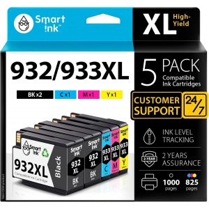 TEPPA-Cartouches d'Encre Compatibles Alternative pour HP 932xl/933xl 932 933 Pack de 5 (2 Black Cyan Magenta Jaune) avec Syst&egrave;me de Puce Avanc&eacute;e pour Officejet 6600 6100 6700 7110 7610 7612 - Neuf