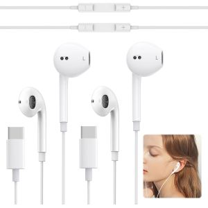 LORANKA-Ecouteurs Filaire pour Iphone, 2 Pi&egrave;ces Ecouteurs Filaire USB C pour Samsung Galaxy S24 S23 S22 S21 FE S20 A55 A54/pour iPhone 15/pour Google Pixel/Mi 11T/12/14, Audio Type C - Neuf