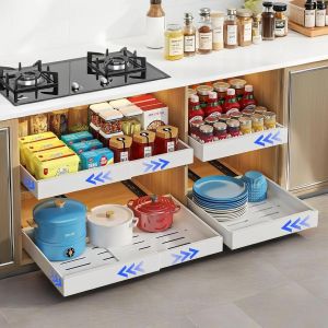 Chenquansarl-Tiroir Coulissant Cuisine Rangement Placard Cuisine, Rangement Coulissant Placard Cuisine, Panier Coulissant Pour Placard Avec Tapis De Yiroir, Largeur Extensible 30.5-51.5cm Blanc/1pcs - Neuf