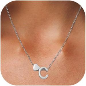 Kal-Collier Coeur Avec Lettre Collier Prenom Personnalis&eacute; Cha&icirc;ne Coeur Avec Initiales A-Z Nom Collier 316l Acier Inoxydable Collier Lettre Pendentif Cadeaux Bijoux Pour Femmes Filles 45+5cm - Neuf
