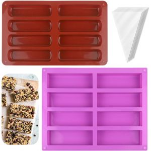 2 Pièces Moules En Silicone Pour Barres, 8 Cavités Rectangulaire, Moule Financier Avec 50 Poches À Pâtisserie Pour Chocolat Pain Muffin Brownie Gâteau Au Fromage - Neuf