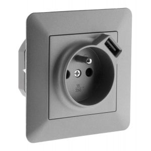 Prise 2P+T 16A Avec Port Usb 2,4A Titanium - Artezo - - Neuf