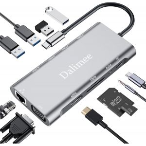Hub Usb C 11 En 1,Station D'Accueil Usb C Avec Alimentation 4K Hdtv,Vga,Pd100W,4 Ports Usb-A,Ethernet,Lecteur De Carte Sd/Tf,Audio 3,5 Mm,Station D'Accueil Type C Pour Iphone 15/16 - Neuf
