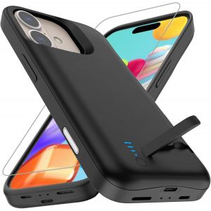 JGD-Coque Batterie pour iPhone 16 V&eacute;ritable 8500 mAh Fine et Rechargeable - Coque de Protection Portable avec Batterie pour iPhone 16 - Noir - Neuf
