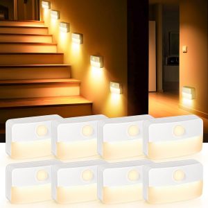 Subzonal-Lot De 8 Lampe Led Escalier D&eacute;tecteur De Mouvement Pour Escalier&iquest;Lumiere Veilleuse Int&eacute;rieure Automatique, Adh&eacute;sif Sans Fil Per&ccedil;age, Mini Aliment&eacute;e Par Piles Enfant, Pour Couloir/Armoire/Cha - Neuf