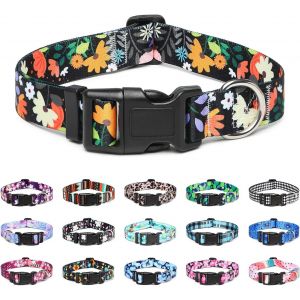 Eryi-Collier Pour Chien, Collier Classique En Nylon Réglable, Fleur, Océan, Forêt, Tribal Design, Tournesol, Flora, Léopard, Pour Petits, Moyens Et Grands Chiens (S, Fleurs Orange) - Neuf
