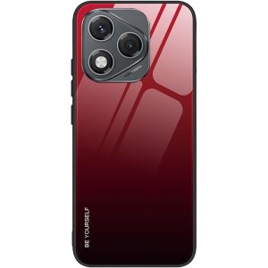Kal-Coque Pour Honor 400 Lite 5g, Très Mince Élégante Dégradé De Couleur Antirayures Antichoc Dos Verre Trempé Rigide Housse, Doux Silicone Tpu Bumper Étui (Rouge Flamme) - Neuf