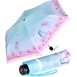 4Kids Parapluie de poche r&eacute;fl&eacute;chissant pour enfant avec bordure r&eacute;fl&eacute;chissante, Wild Horses, 90 cm, Parapluie de poche avec ouverture manuelle - Neuf