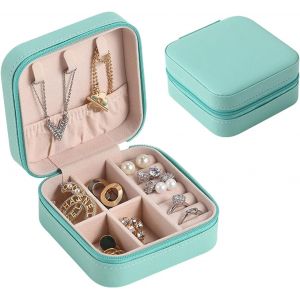 Organisateur De Bo&icirc;te &Agrave; Bijoux, Bo&icirc;te &Agrave; Bijoux De Voyage Petit Organisateur De Bijoux En Cuir Pu &Eacute;tui De Voyage Pour Femmes Et Filles Bagues Boucles D'oreilles Collier Et Bracelets (Bleu) - Neuf