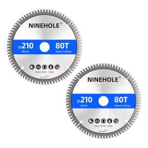 Ulteronixshop-Lot de 2 Lame de Scie Circulaire 210 x 30 mm (anneau 25mm 20mm Et 16mm), 80 dents Coupes propres, Disque &agrave; Tron&ccedil;onner pour Bois, S&egrave;che, Stratifi&eacute;, Cloison, Contreplaqu&eacute;, Plastique - Neuf