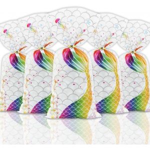 Lot de 50 sacs cadeaux en forme de queue de sirène, colorés, 27,5 x 12,5 cm, motif queue de sirène, parfaits pour les anniversaires, Halloween, Noël, fêtes prénatales, mariages, anniversaires - Neuf