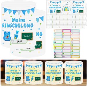 KALANKA-Lot de 12 photophores décoratifs de table pour la rentrée des classes - Bleu - Décoration de table - Pour la rentrée scolaire - Neuf