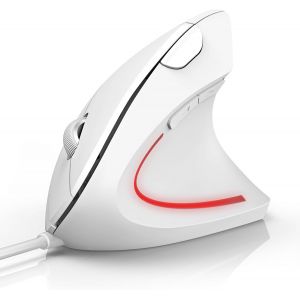 KALANKA-Souris Ergonomique Filaire, 6400 DPI Souris Verticale Filaire, Câble USB 1,5 m, 6 Boutons pour PC, Ordinateur, Portable, Mac - Blanc - Neuf